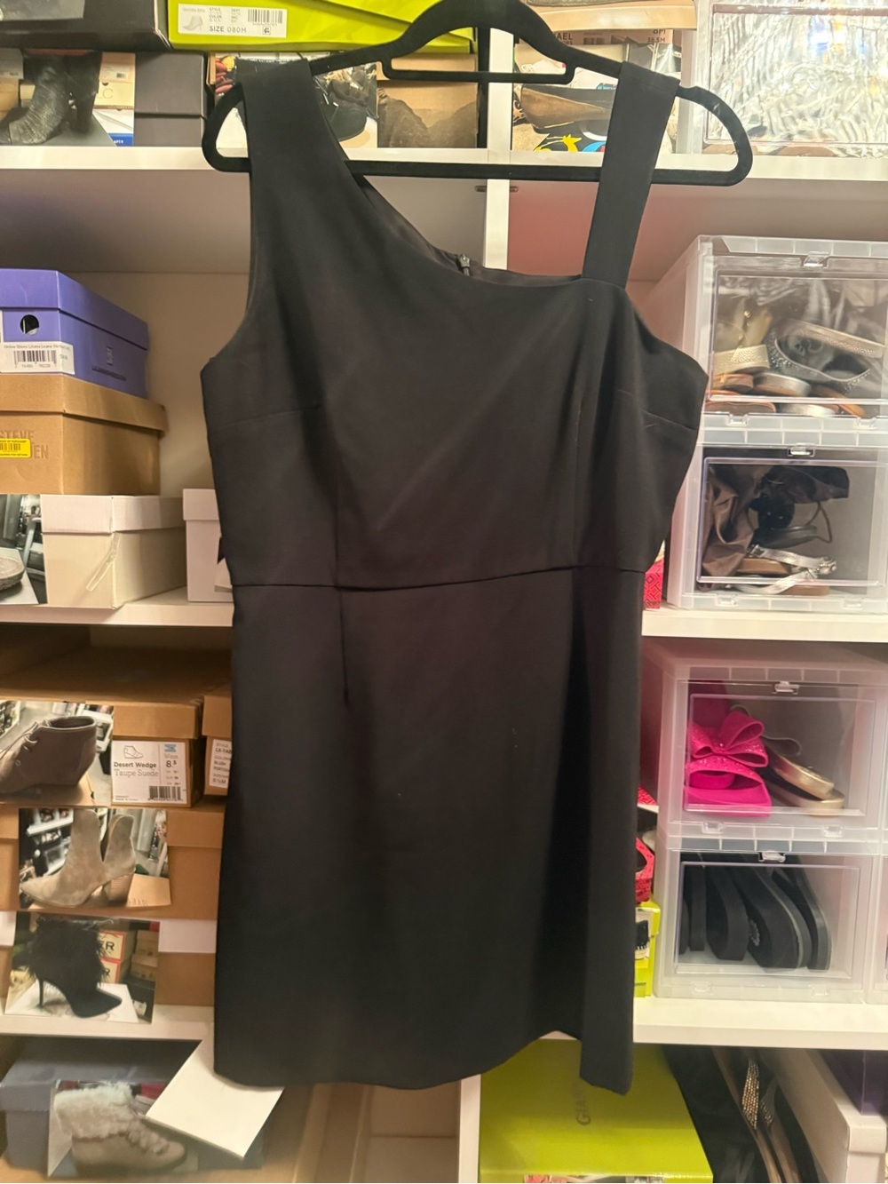 French Connection asymmetric Shoulder Black Sheath Dress
